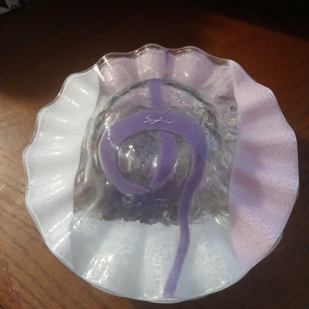 Murano 4 Opalescent Glass Dish ๐๐๐๐ซScalloped Edge Vintage,Nice Gift. - Picture 15 of 15